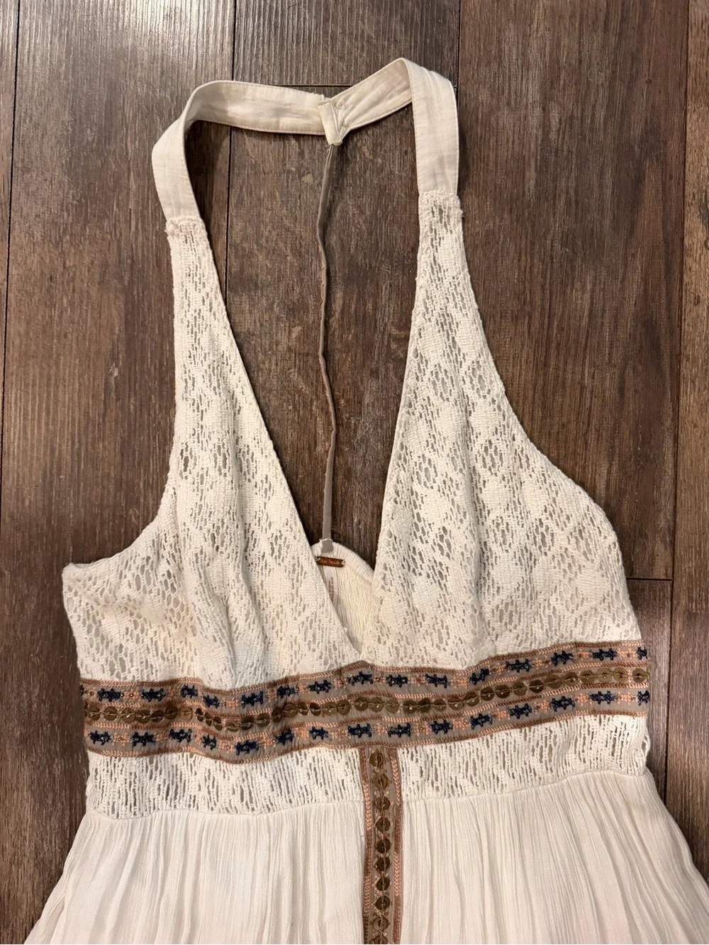 🪻Free People Ivory Lace Halter High-Low Maxi Dress
